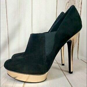 Rachel Roy LYNDAH Rose Gold Platform Heels Shoes Black Suede Leather